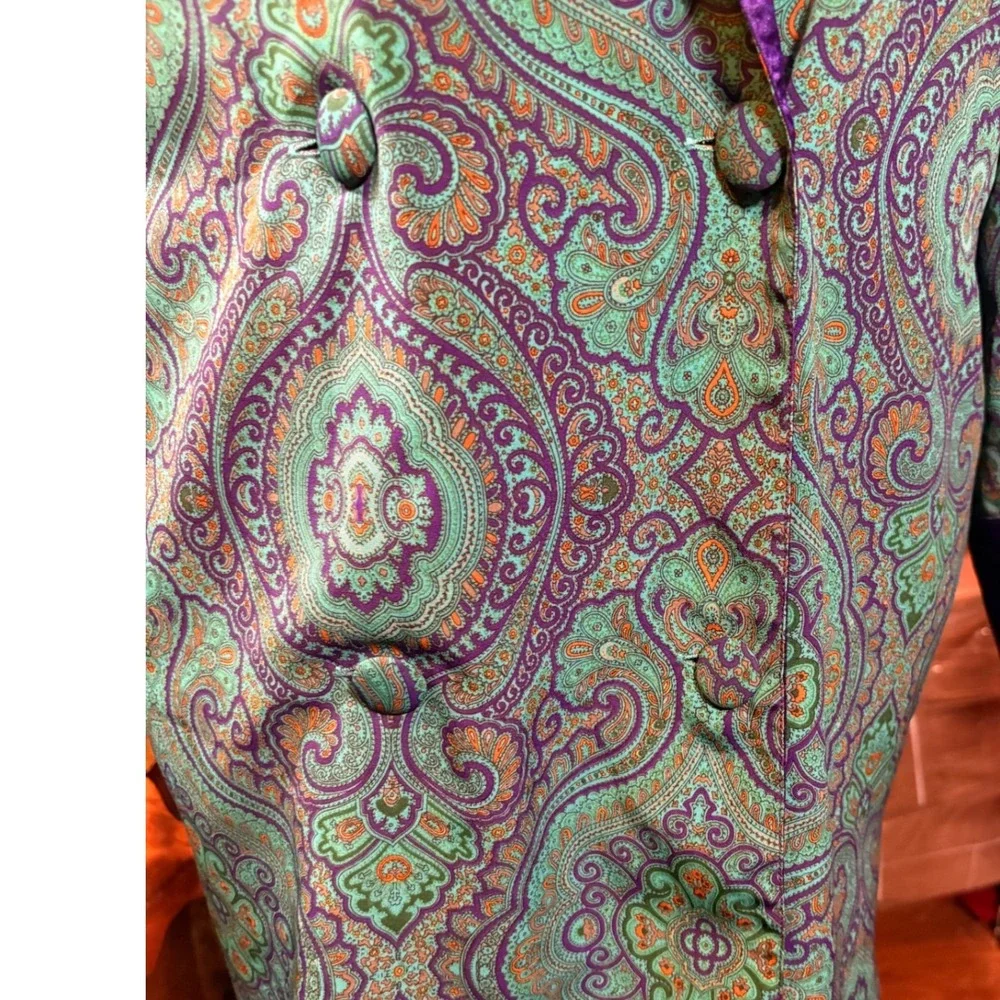 Victoria's Secret Robe Women Small Teal Purple Good Vintage Paisley Gold Label